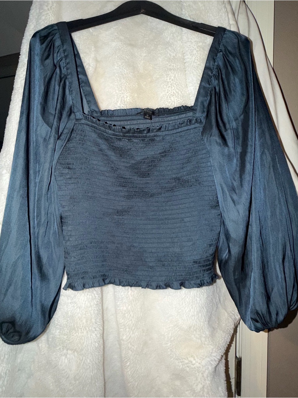 J. Crew Navy Square-Neck Puff Sleeve Crop Top